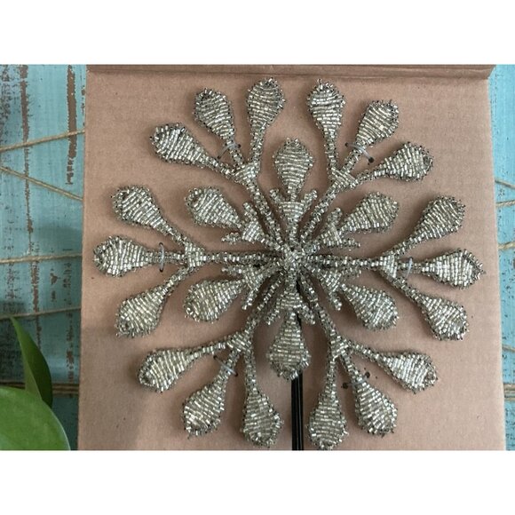 Pottery Barn Silver Hand Beaded Snowflake  Christmas Tree Topper Made In India - Picture 9 of 10